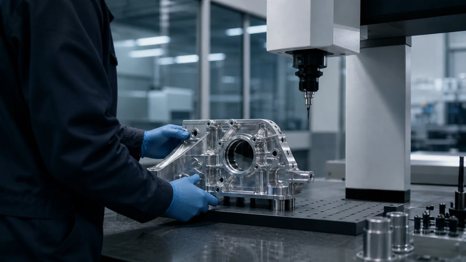Coordinate measuring machine inspecting a metal component