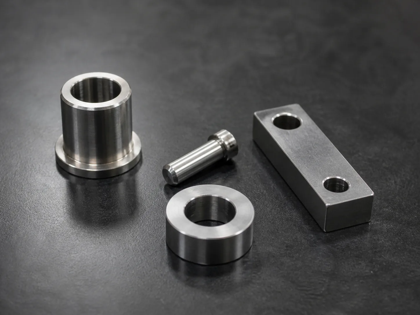 Precision machined steel parts after inspection